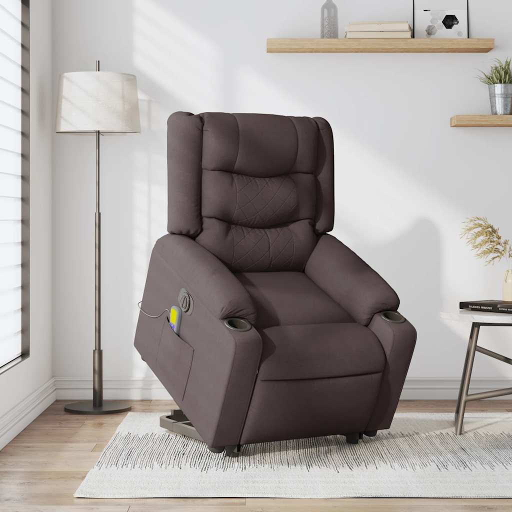 Electric massage chair with stand-up aid, dark brown fabric
