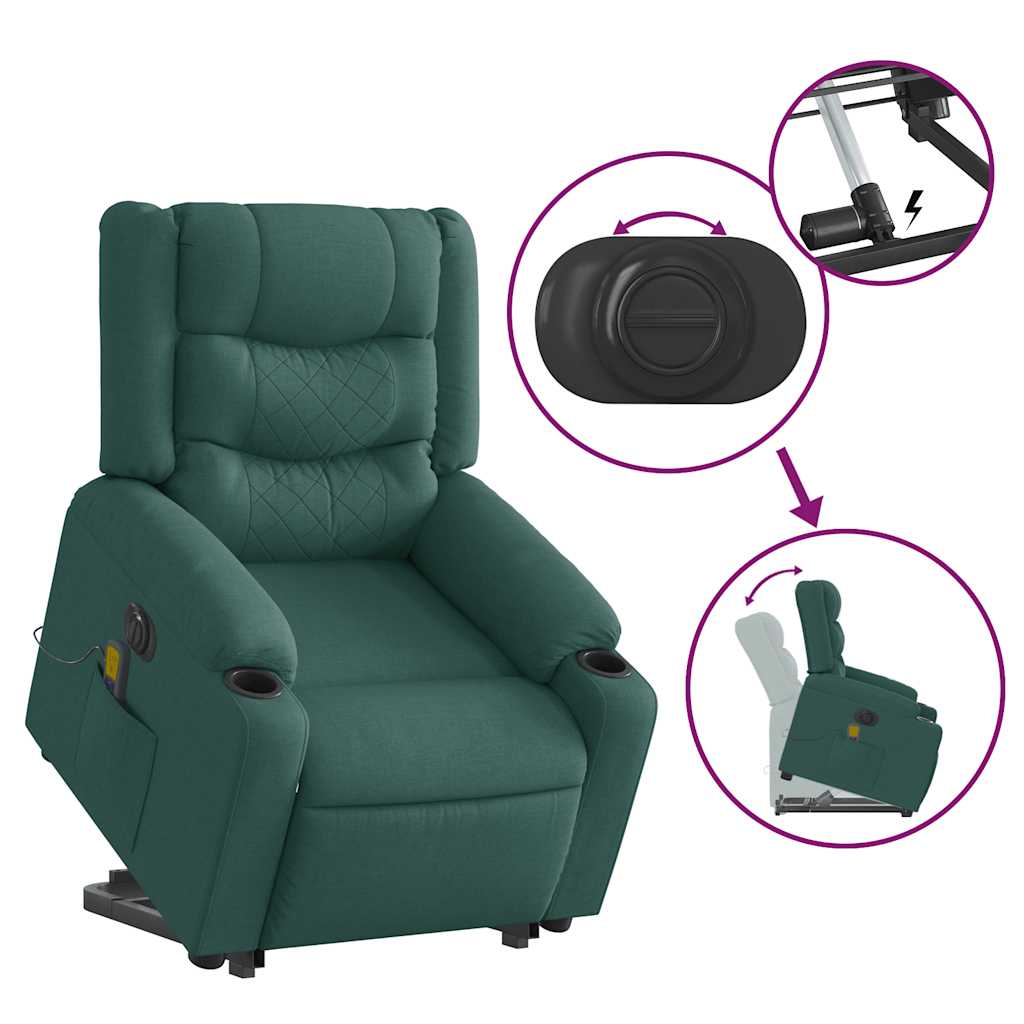 Electric massage chair with stand-up aid dark green fabric