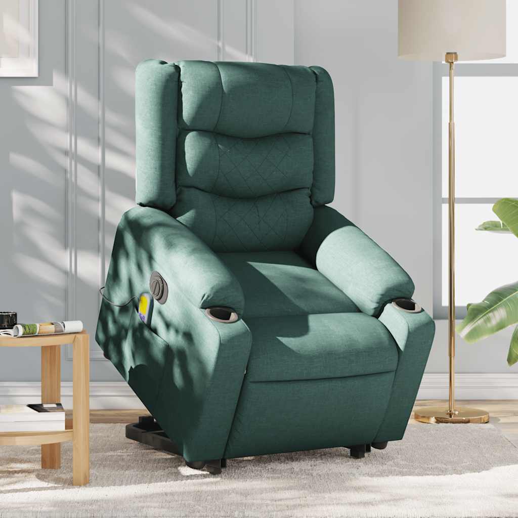 Electric massage chair with stand-up aid dark green fabric
