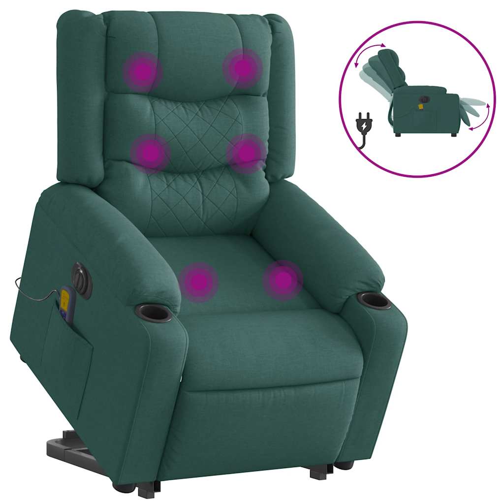 Electric massage chair with stand-up aid dark green fabric