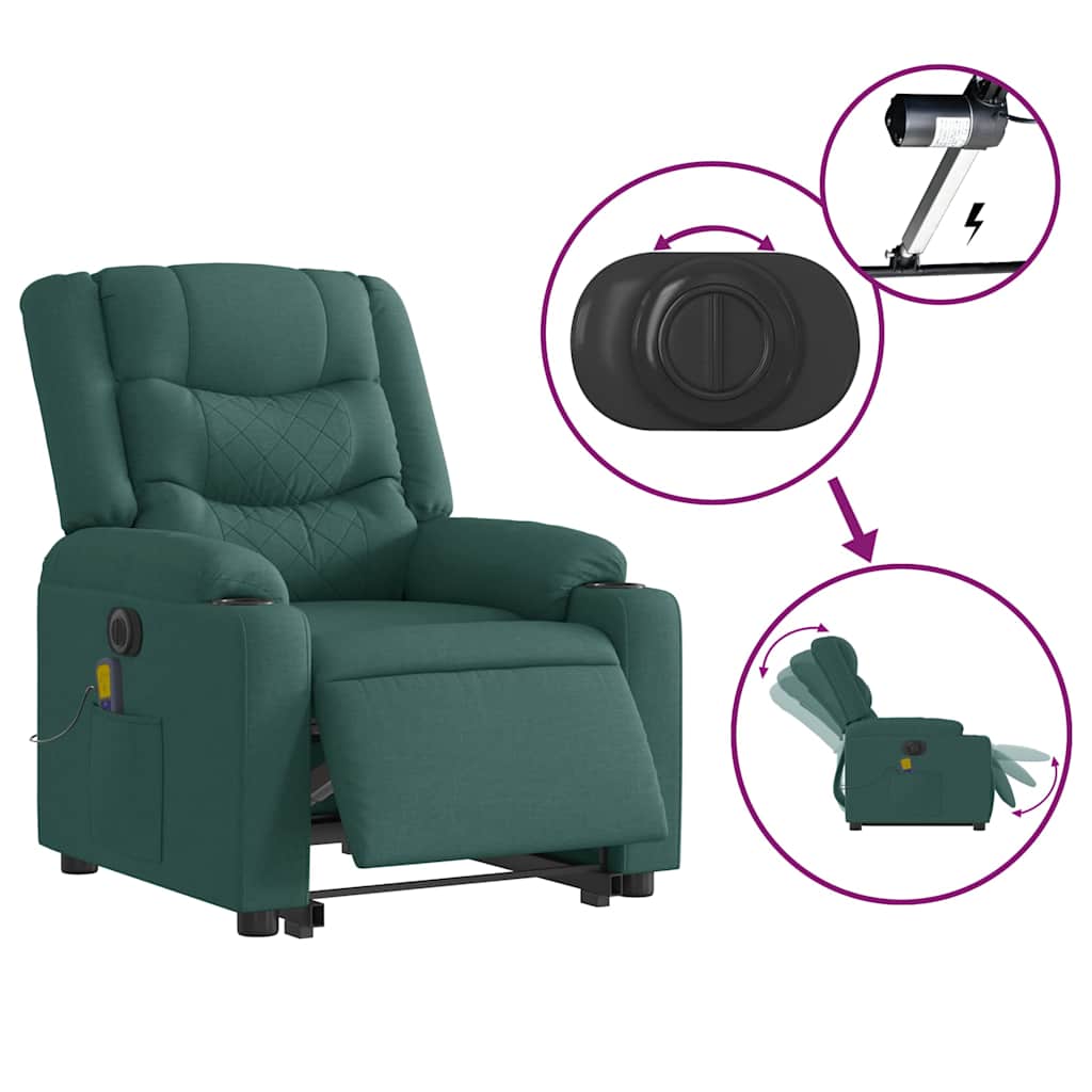 Electric massage chair with stand-up aid dark green fabric