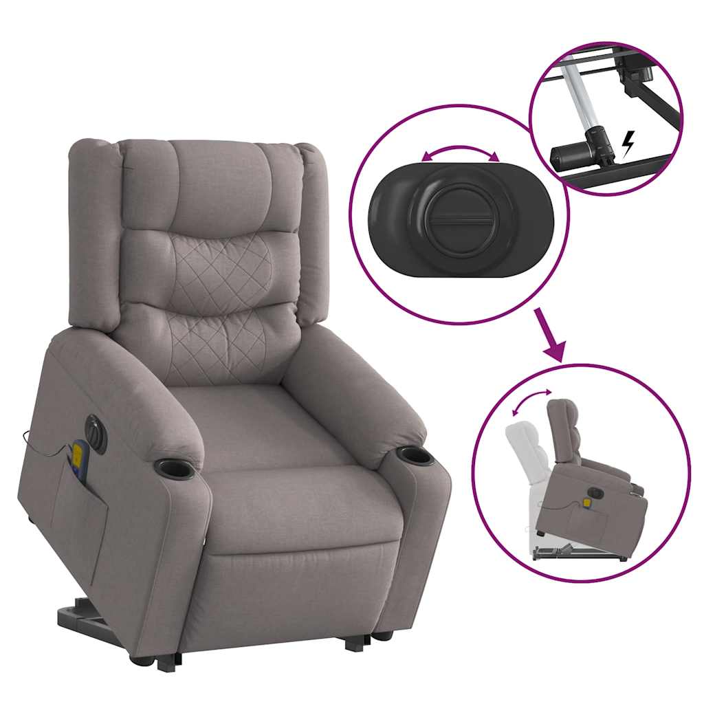 Electric massage chair with stand-up aid taupe fabric