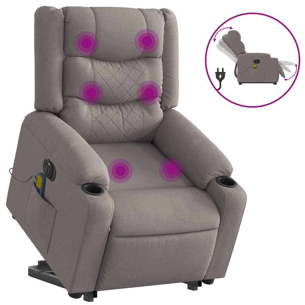 Electric massage chair with stand-up aid taupe fabric
