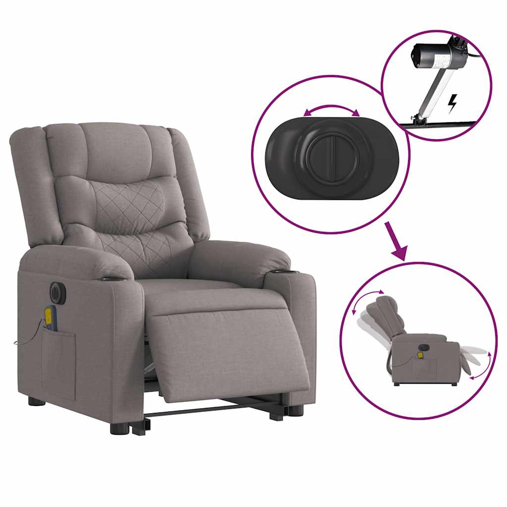 Electric massage chair with stand-up aid taupe fabric