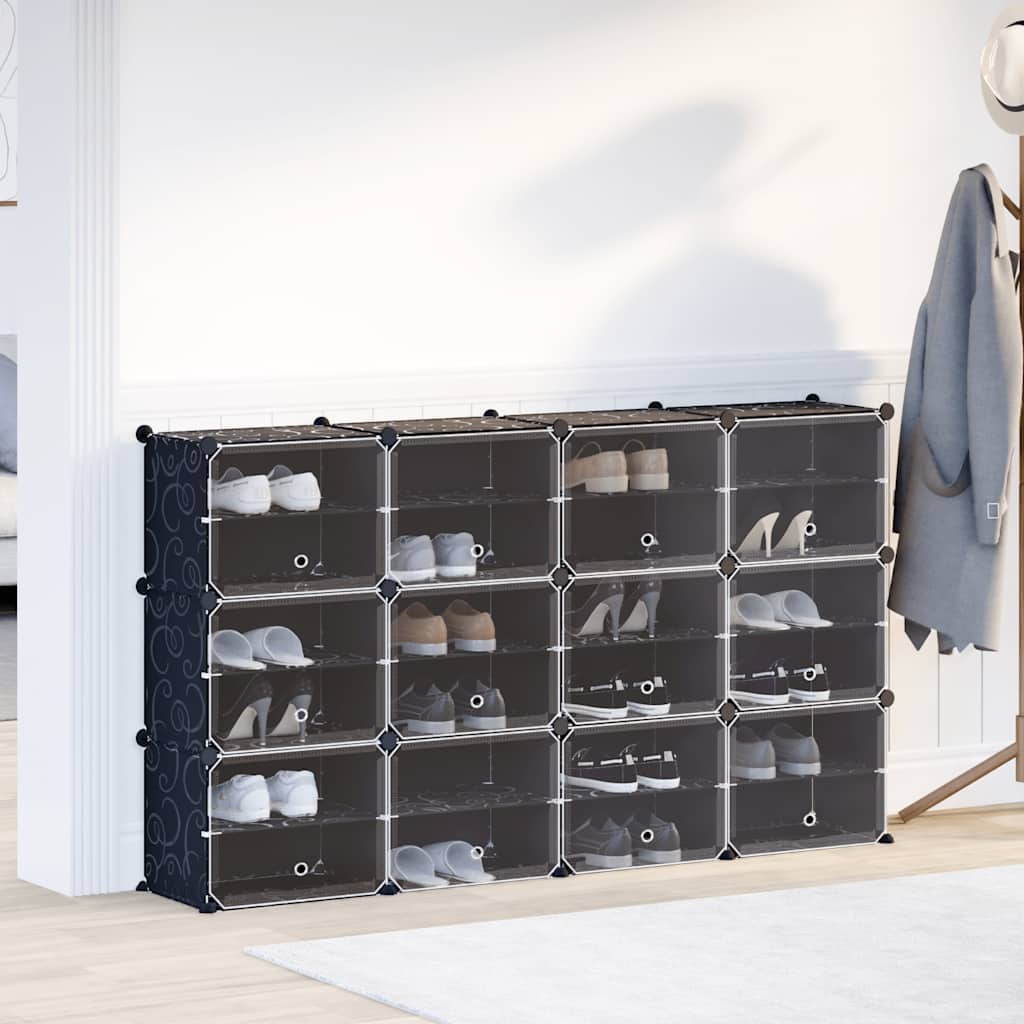 Shelving system with 12 cubes and doors Black PP