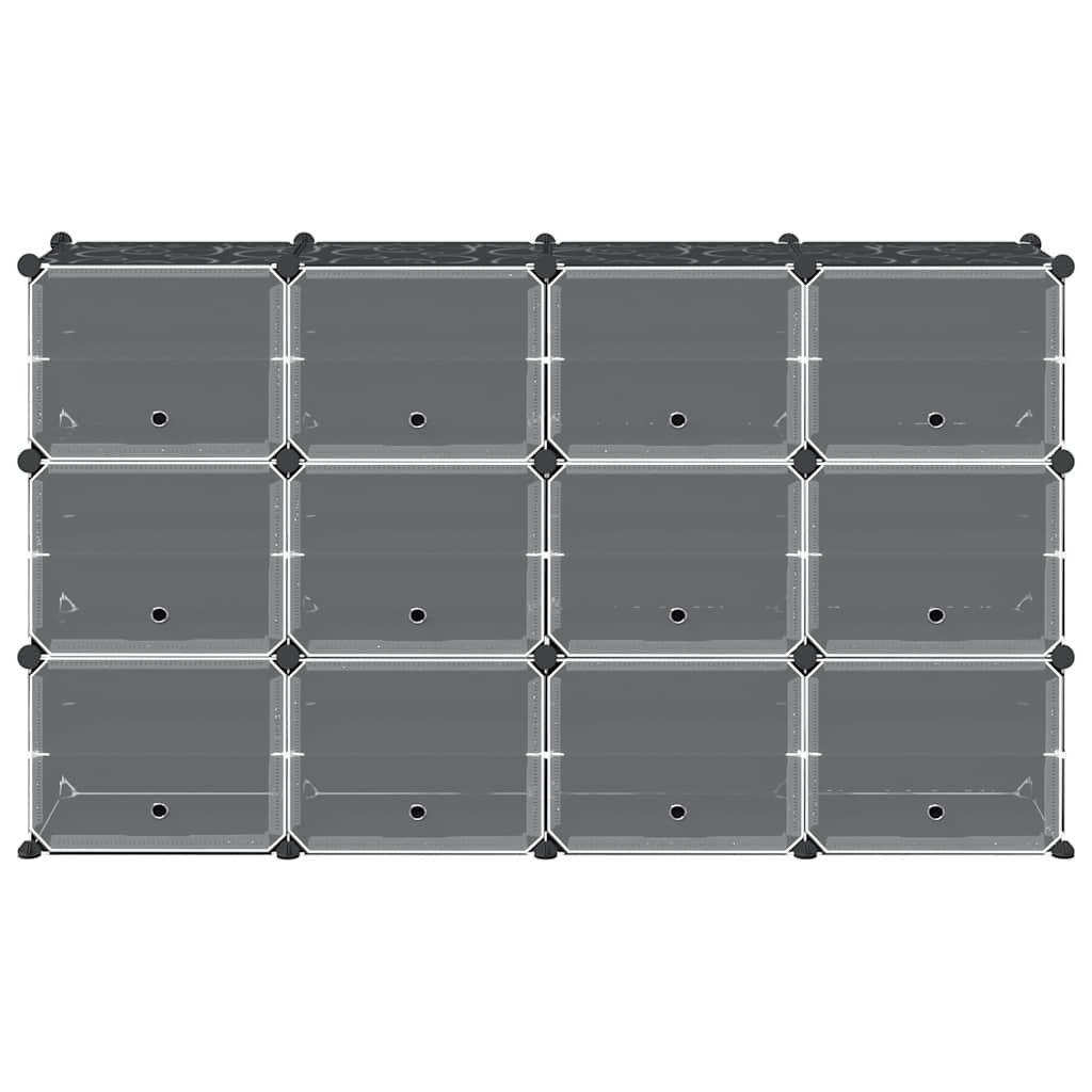 Shelving system with 12 cubes and doors Black PP
