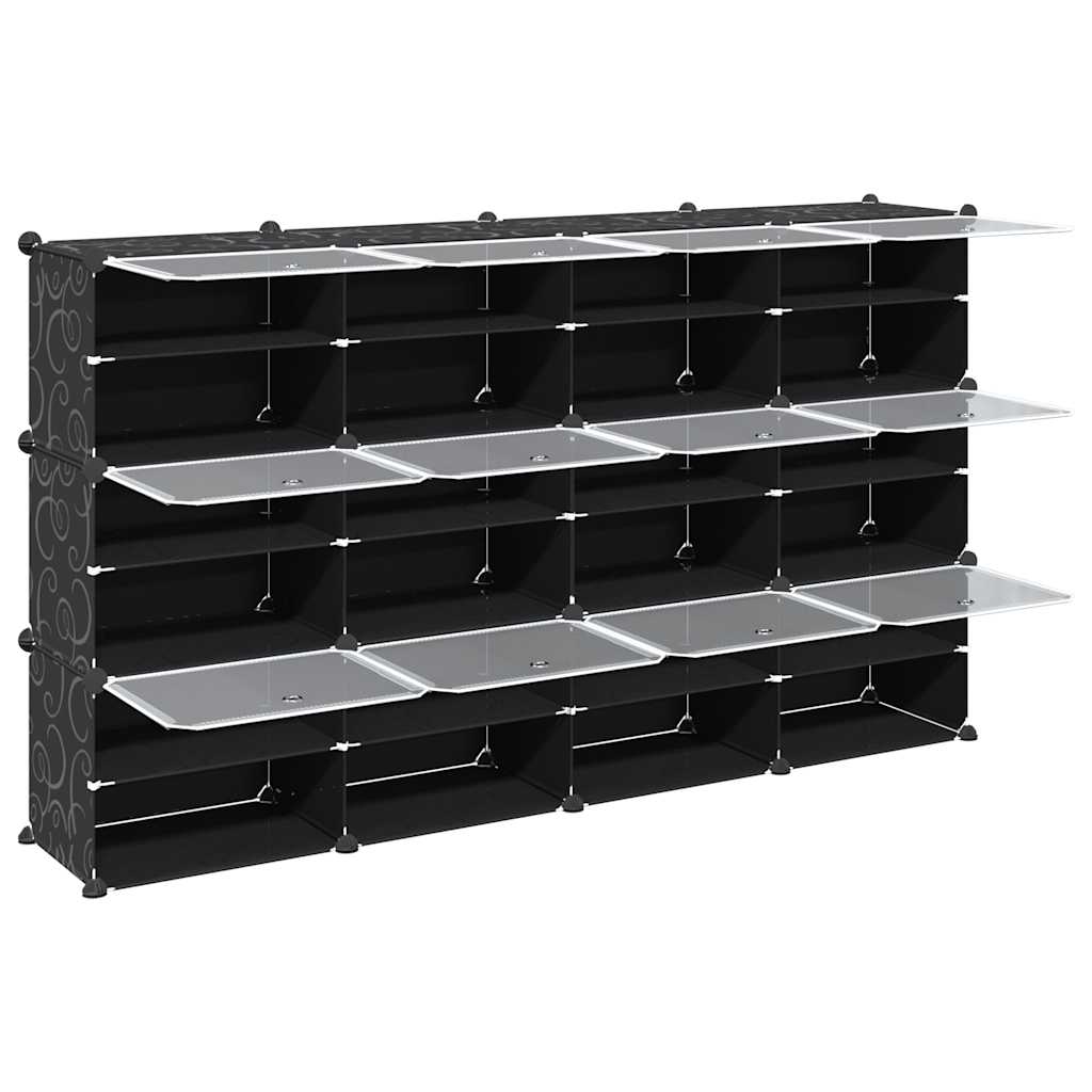 Shelving system with 12 cubes and doors Black PP