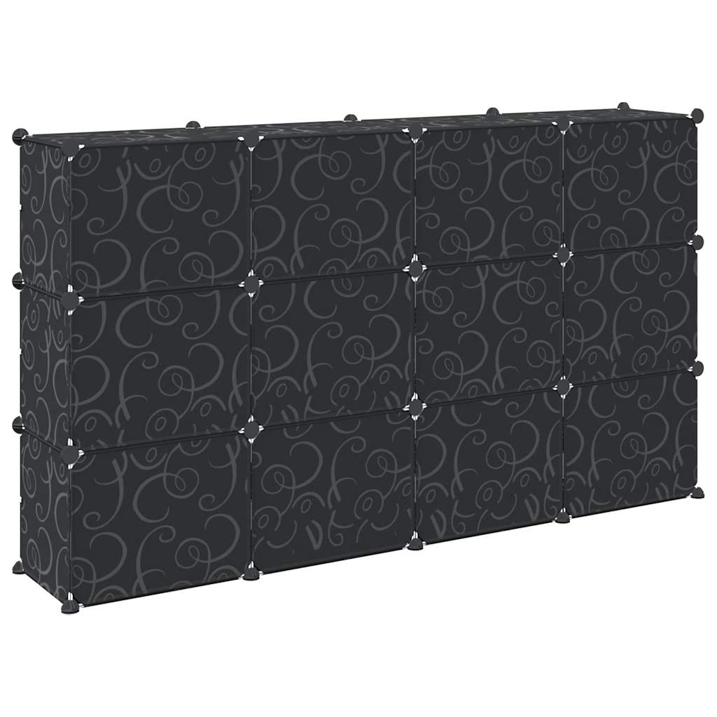 Shelving system with 12 cubes and doors Black PP