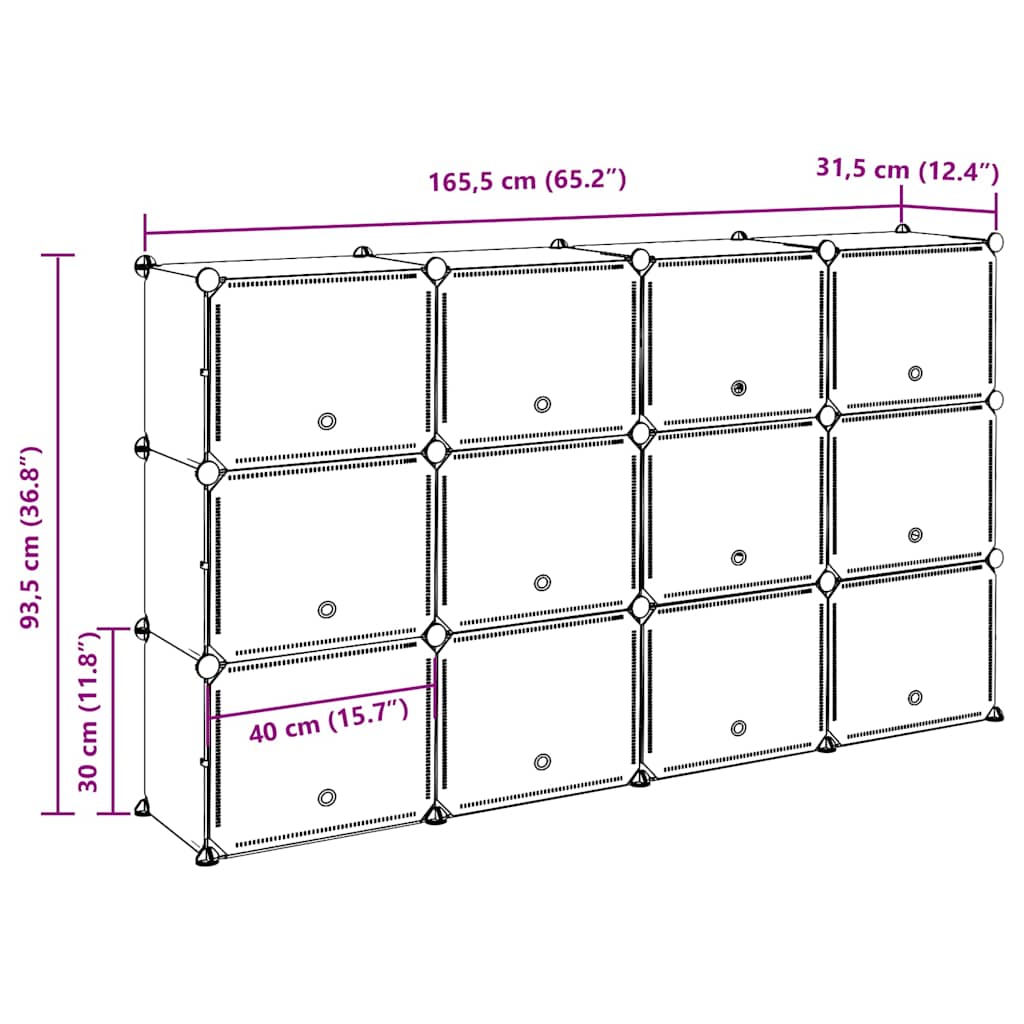 Shelving system with 12 cubes and doors Black PP