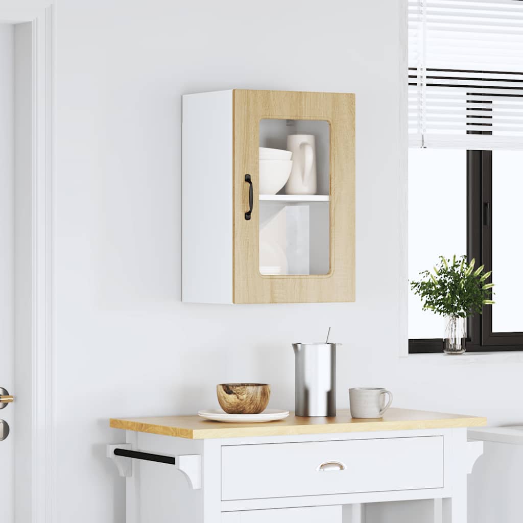 Kitchen wall cabinet with glass door Kalmar Sonoma oak wood material