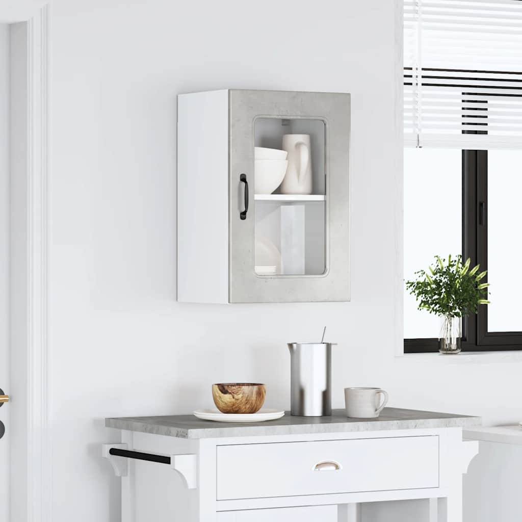 Kitchen wall cabinet with glass door Kalmar concrete grey wood material
