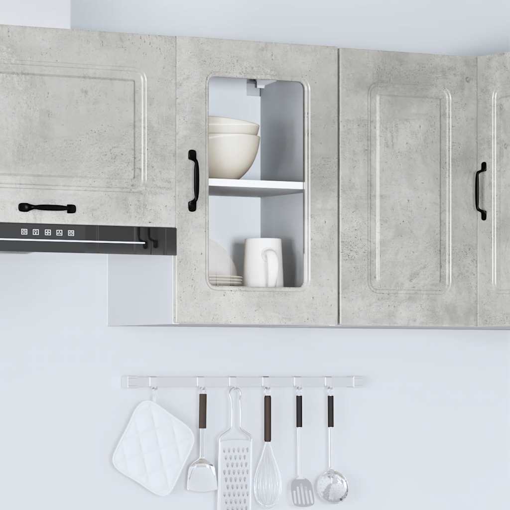 Kitchen wall cabinet with glass door Kalmar concrete grey wood material