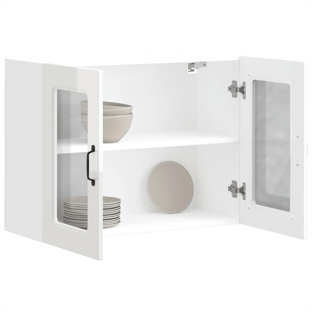 Kitchen wall cabinet with glass door Kalmar high-gloss white wood material