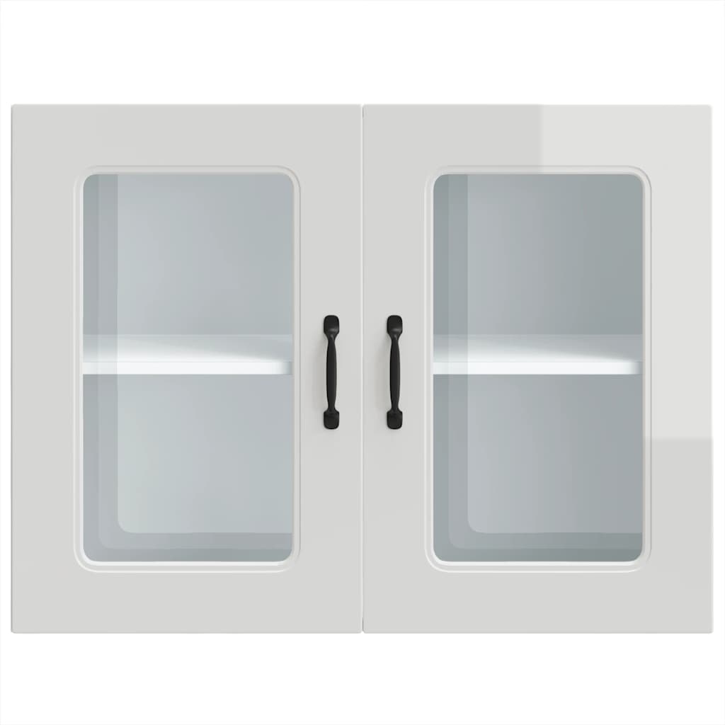 Kitchen wall cabinet with glass door Kalmar high-gloss white wood material