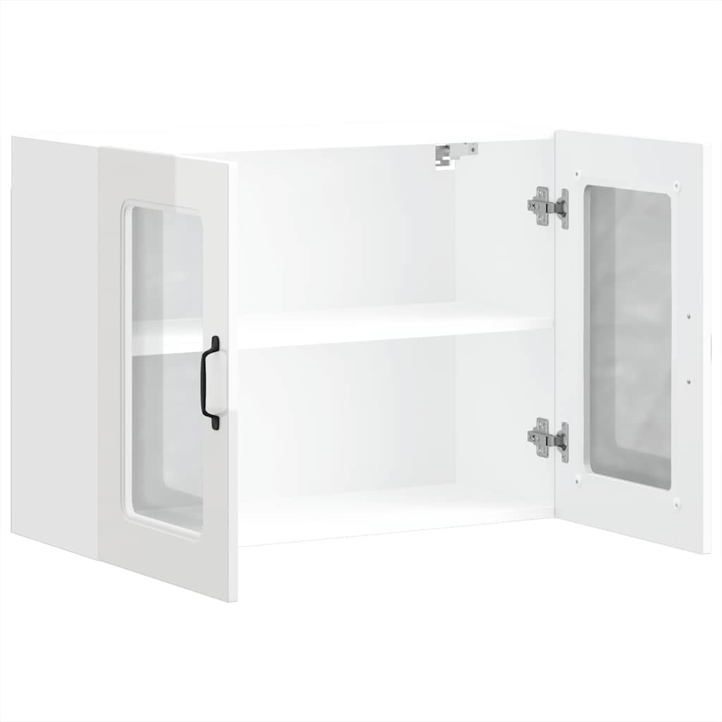 Kitchen wall cabinet with glass door Kalmar high-gloss white wood material