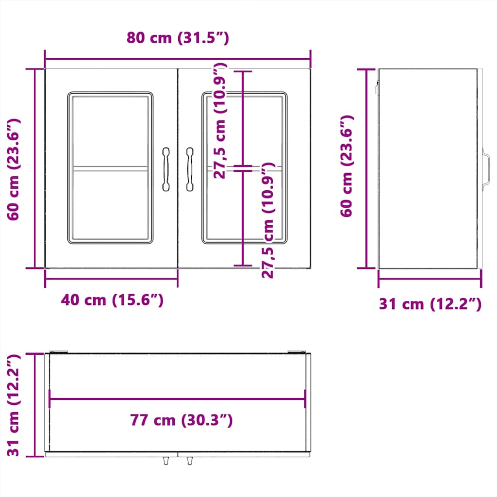 Kitchen wall cabinet with glass door Kalmar high-gloss white wood material
