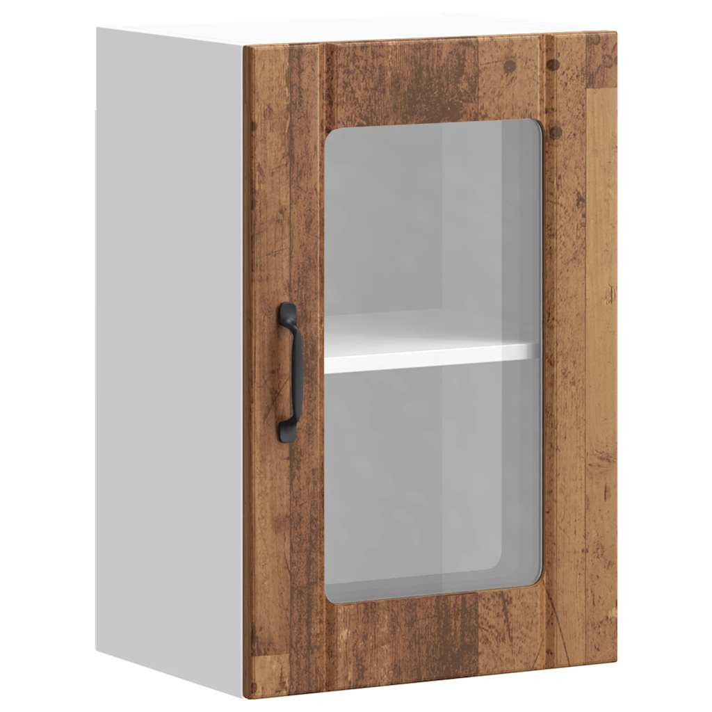 Kitchen wall cabinet with glass door Lucca old wood look