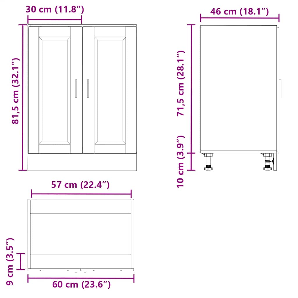 Kitchen base cabinet Porto high-gloss white wood material