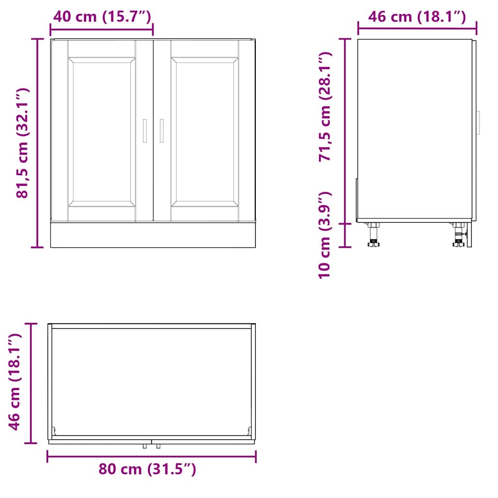 Sink base cabinet Porto high-gloss white 80x46x81.5 cm
