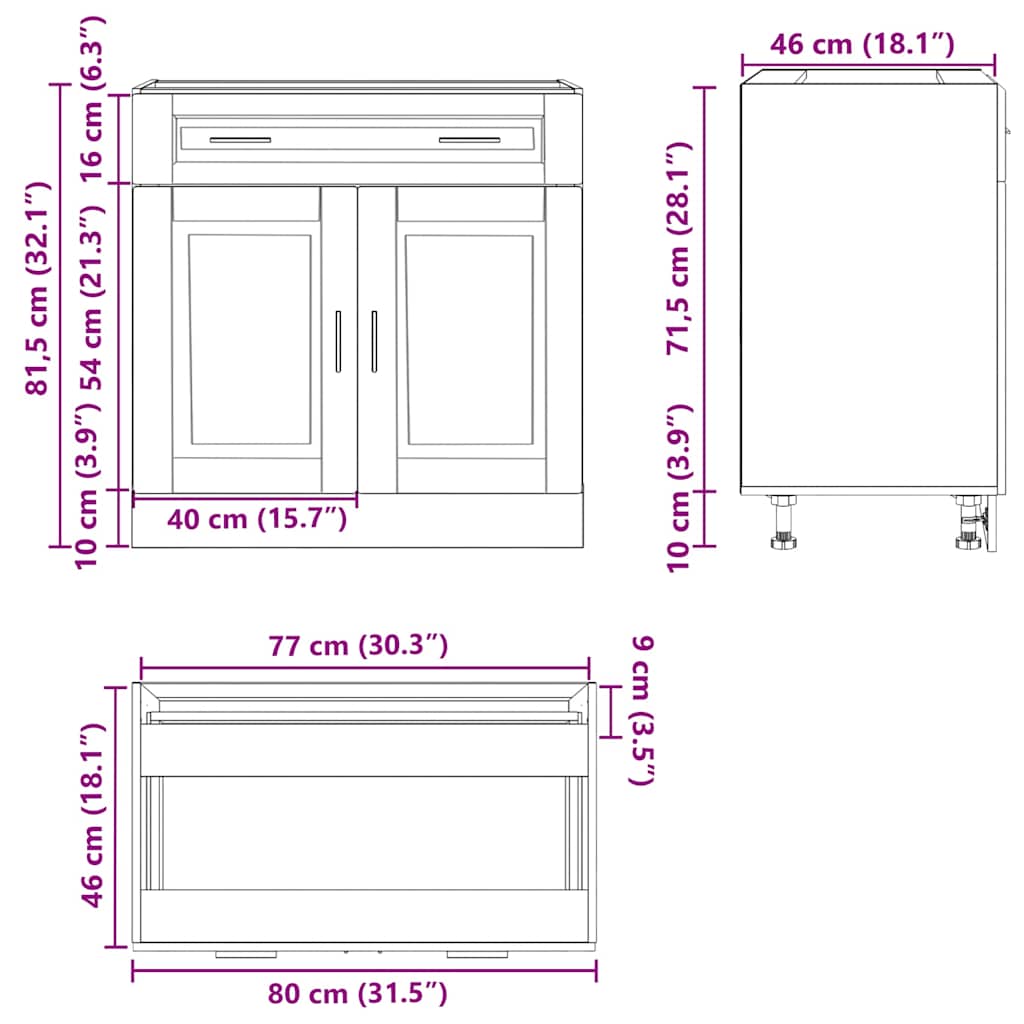 Kitchen base cabinet Porto Grey Sonoma wood material