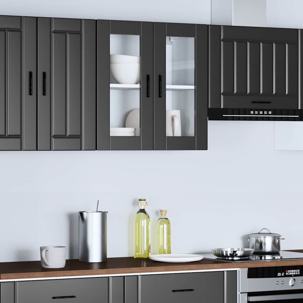 Kitchen wall cabinet with glass door Porto Black