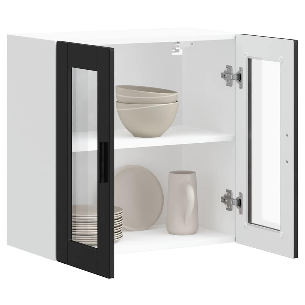 Kitchen wall cabinet with glass door Porto Black