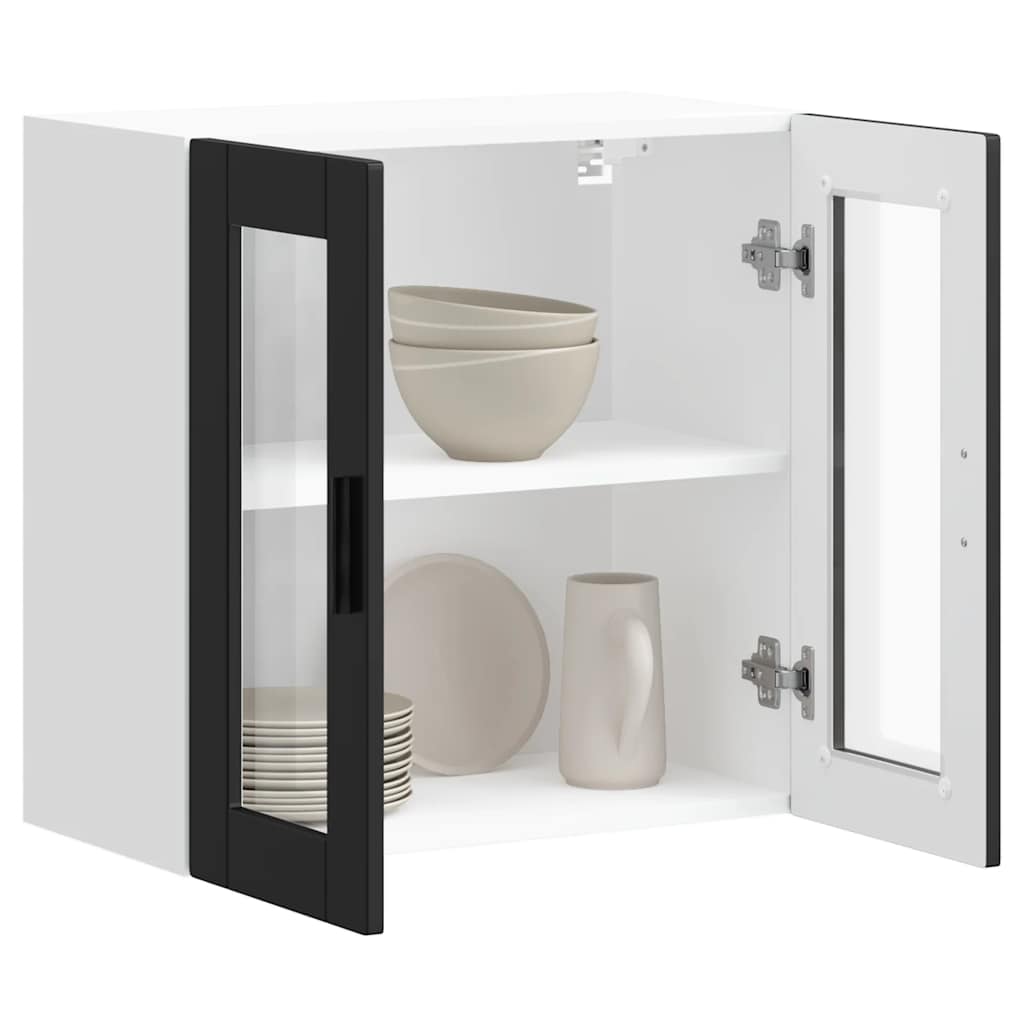 Kitchen wall cabinet with glass door Porto Black
