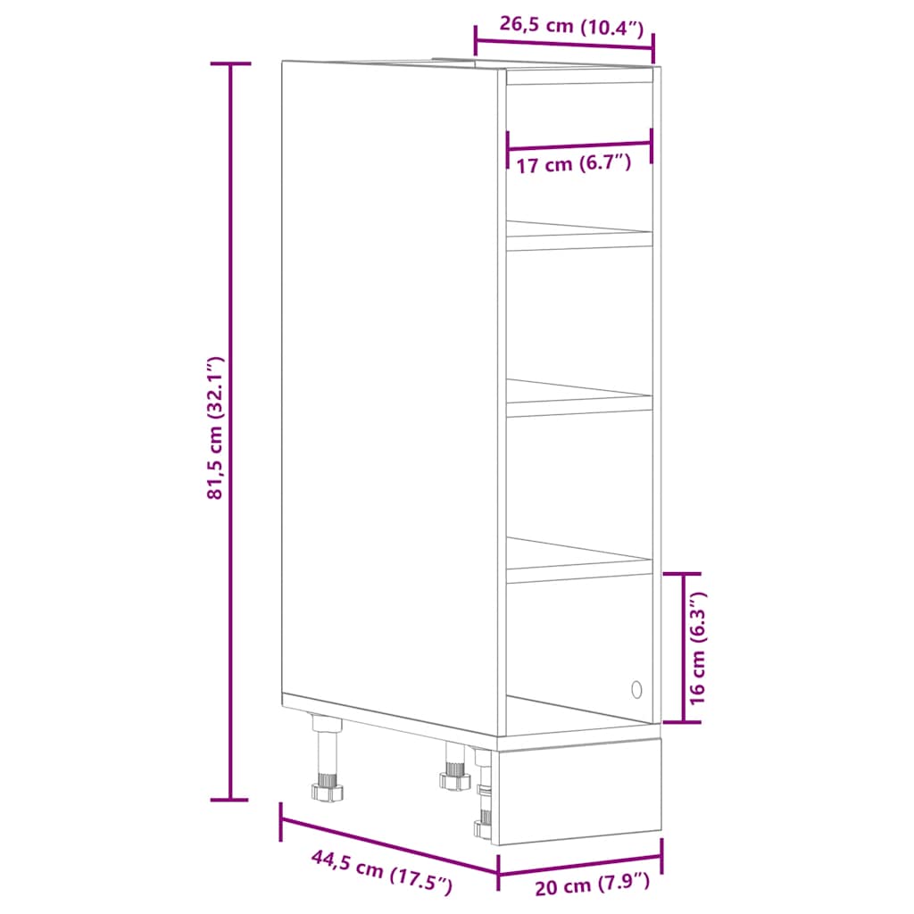 Unterschrank Riga Betongrau 20x44,5x81,5 cm Holzwerkstoff