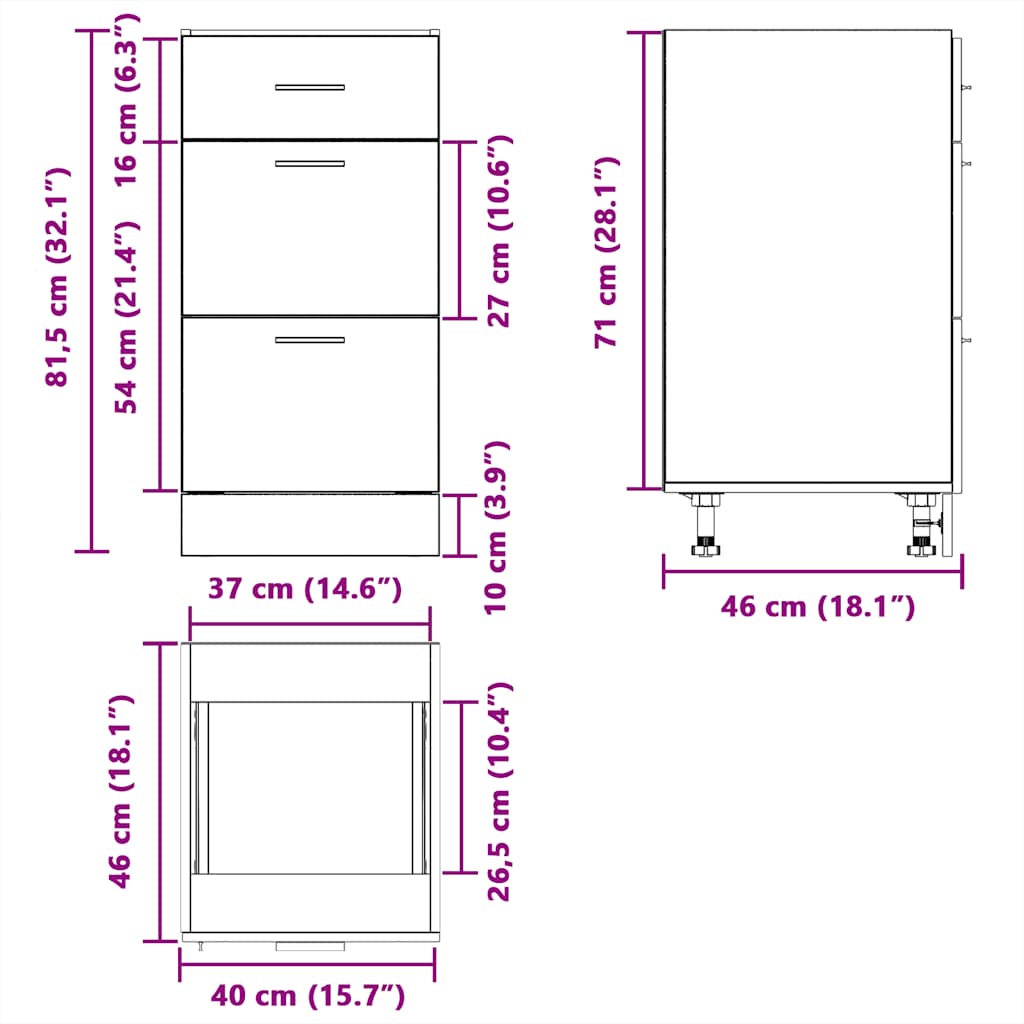 Unterschrank Lyon Artisan-Eiche 40x46x81,5 cm Holzwerkstoff