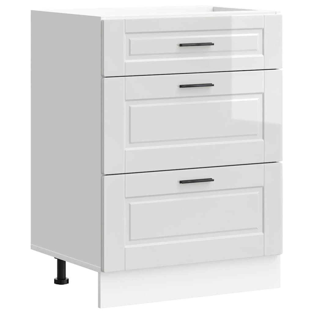 Kitchen base cabinet Porto high-gloss white wood material