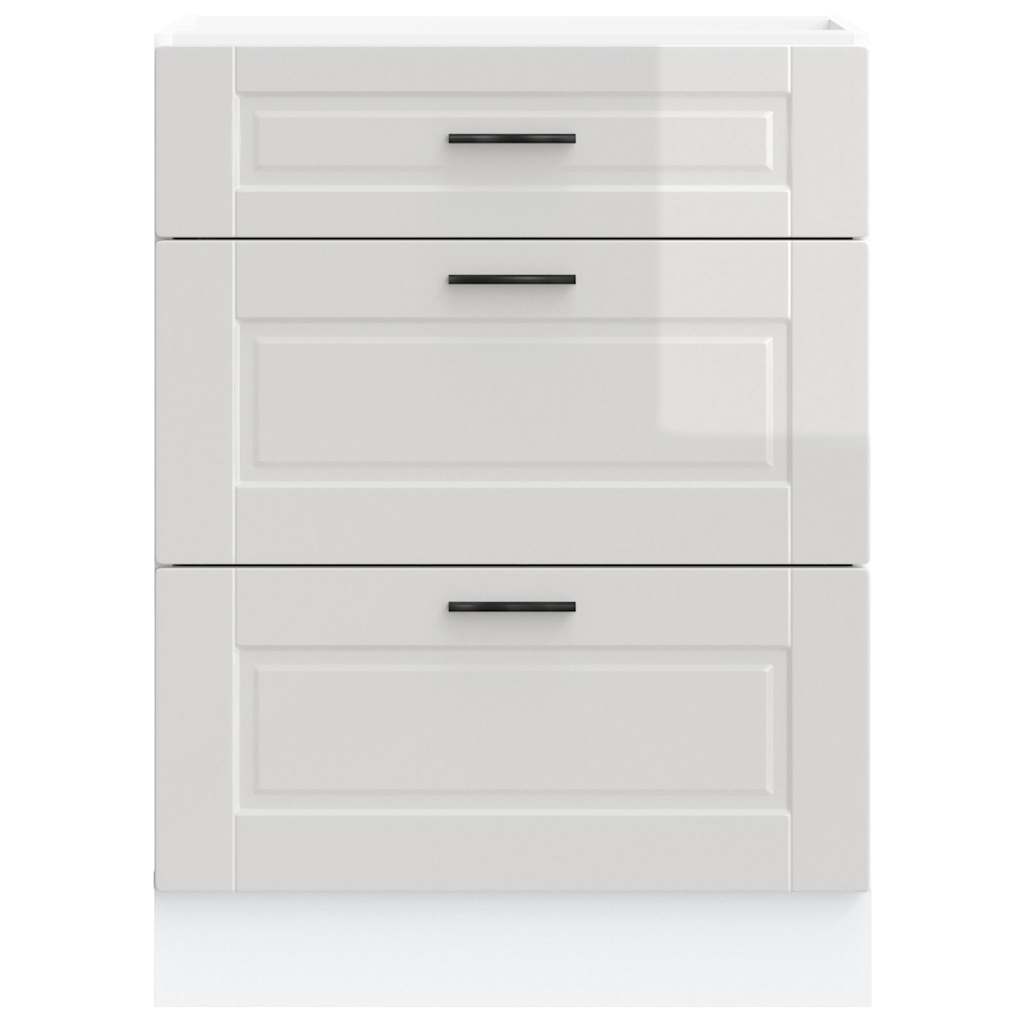 Kitchen base cabinet Porto high-gloss white wood material