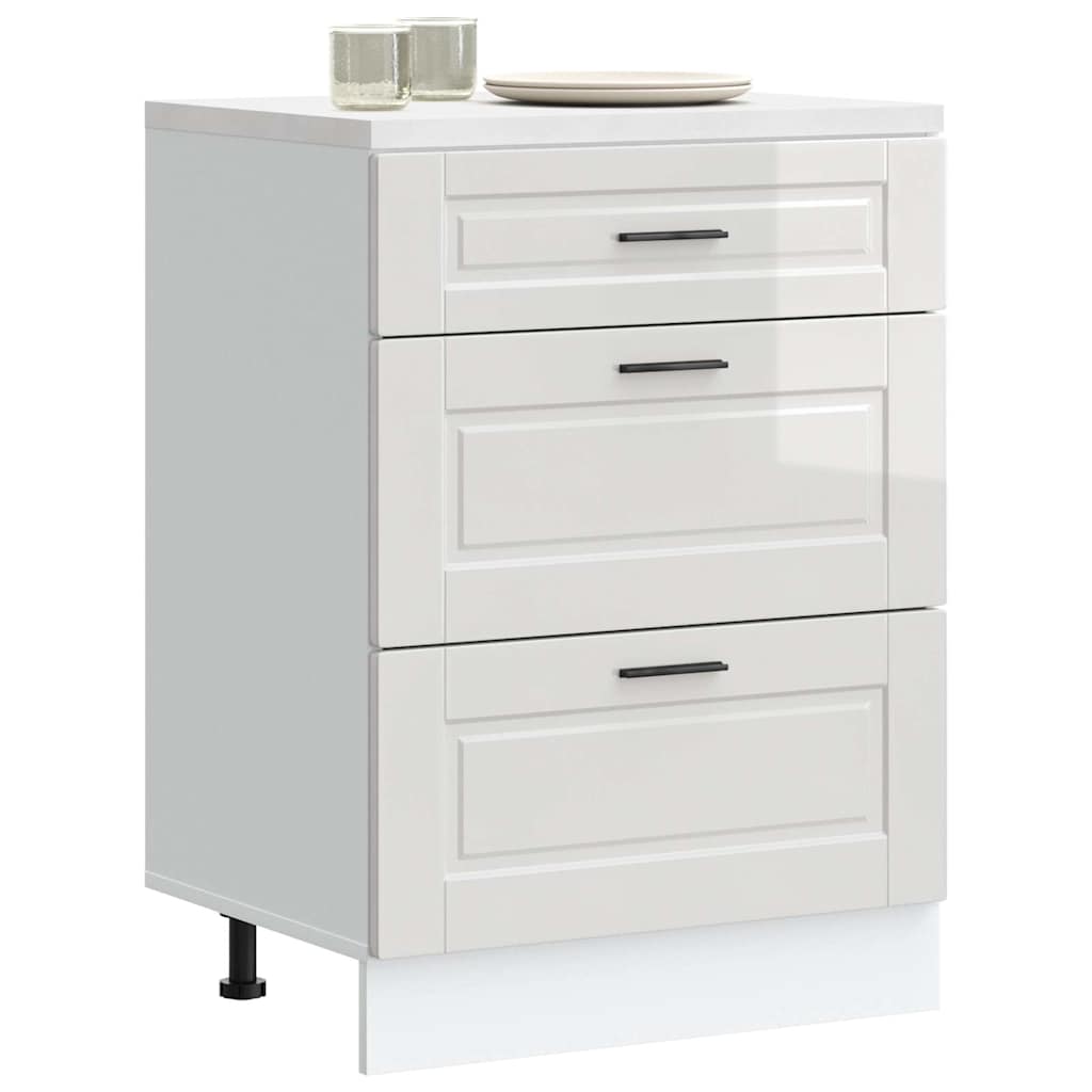 Kitchen base cabinet Porto high-gloss white wood material