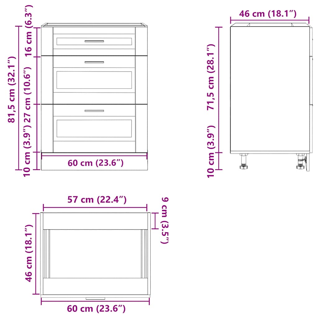 Kitchen base cabinet Porto Grey Sonoma wood material