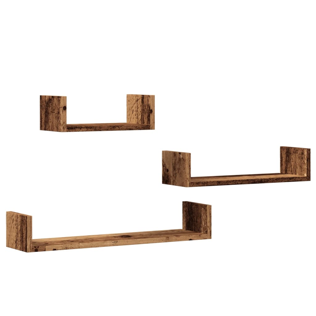 Wall shelves 3 pcs. Old wood look wood material