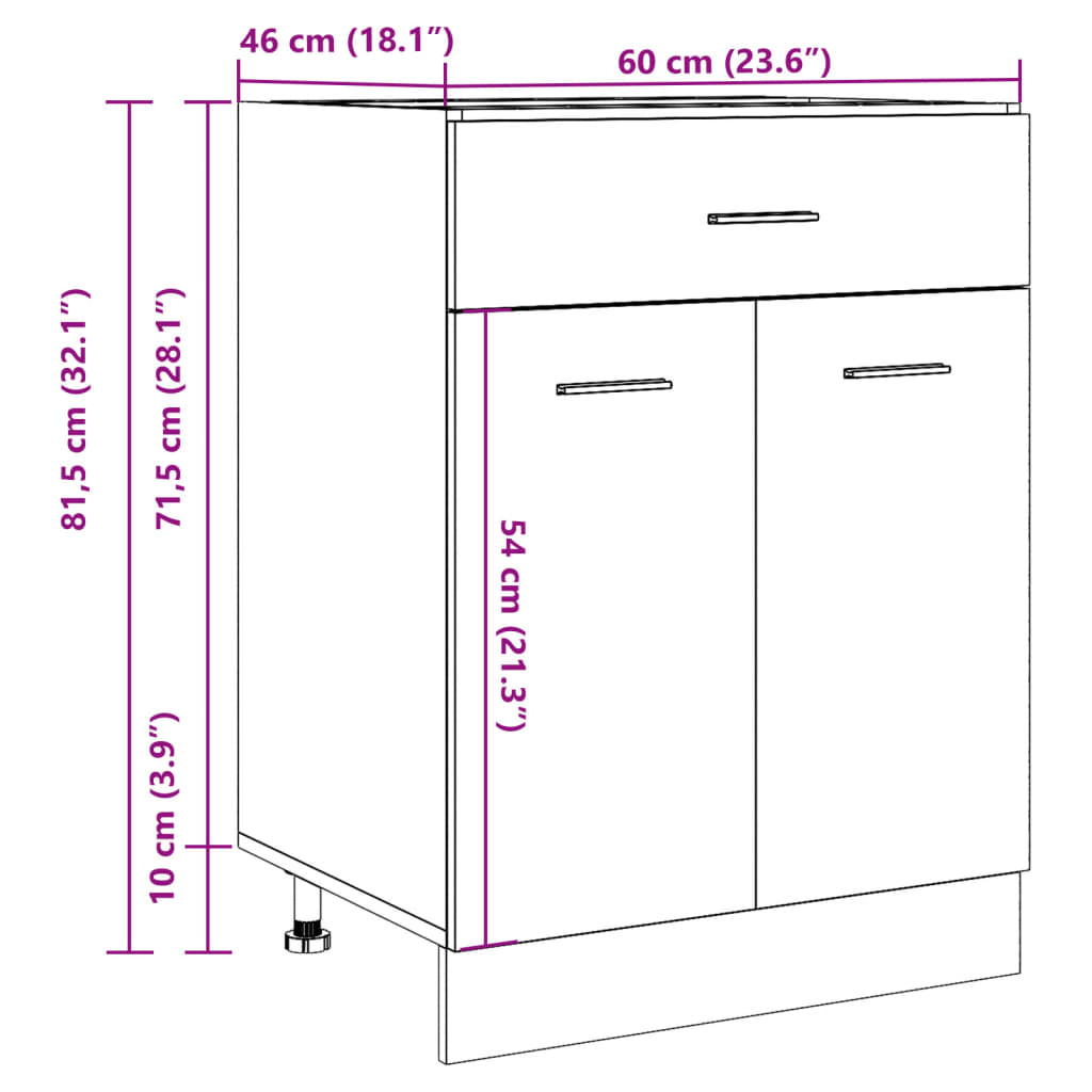 Schubunterschrank Lyon Betongrau 60x46x81,5 cm Holzwerkstoff