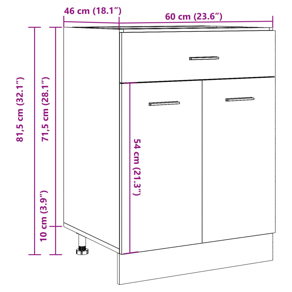 Unterschrank Lyon Artisan-Eiche 60x46x81,5 cm Holzwerkstoff