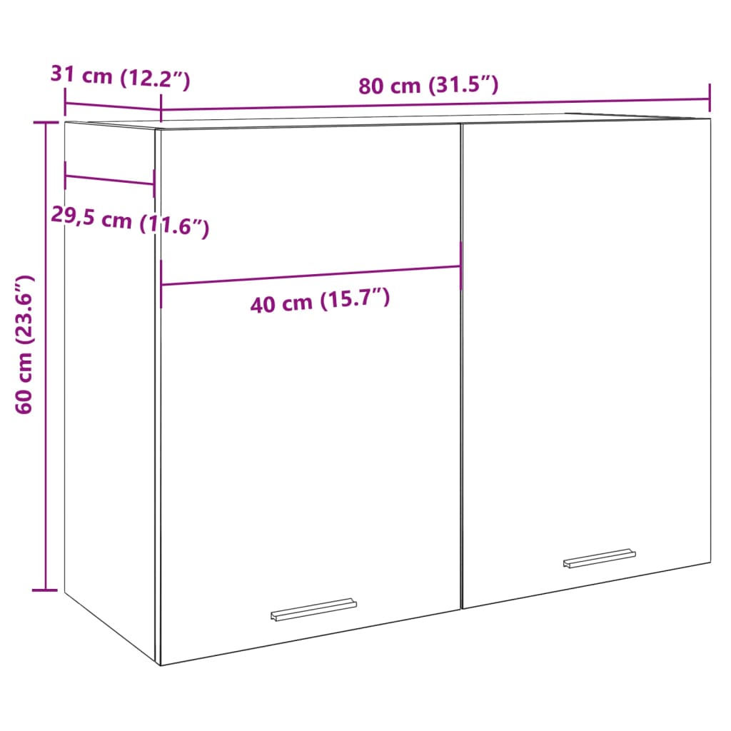 Hängeschrank Lyon Betongrau 80x31x60 cm Holzwerkstoff