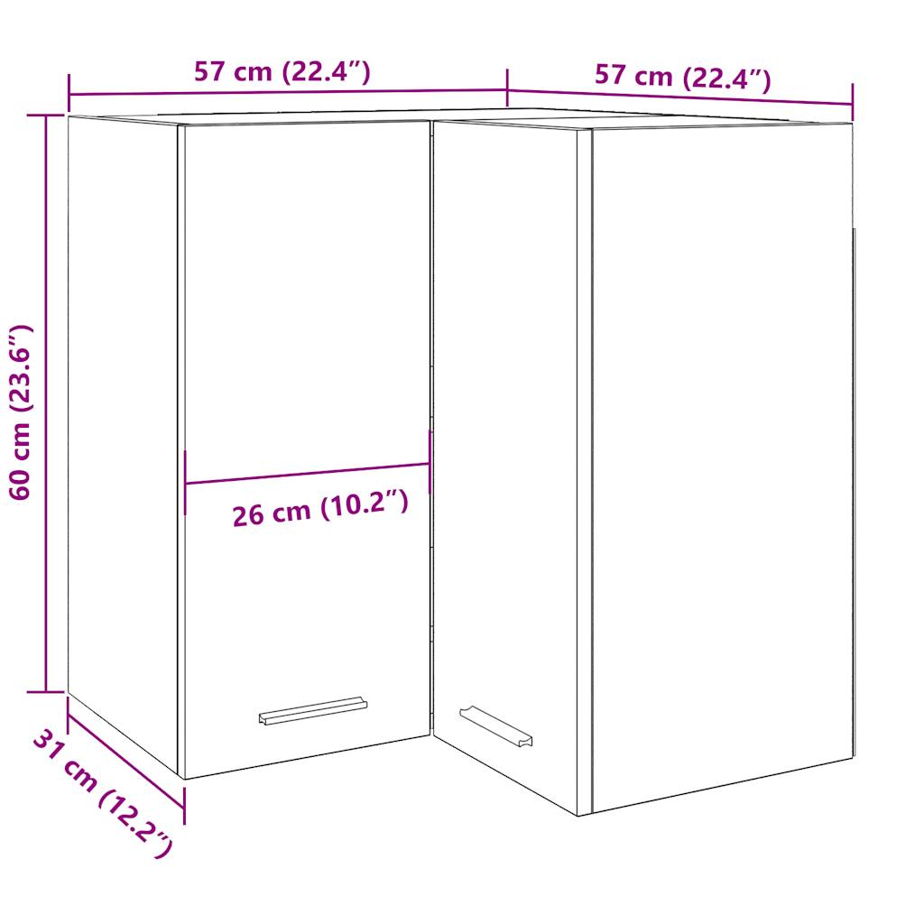 Corner wall cabinet Lyon reclaimed wood look 57x57x60 cm wood-based material