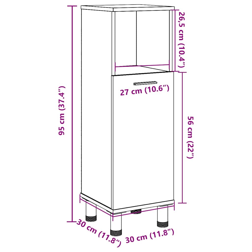 Bathroom Cabinet Concrete Grey 30x30x95 cm Wood Material