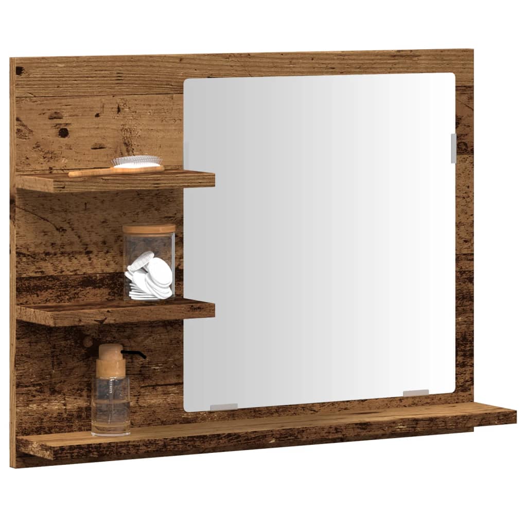 Bathroom mirror with shelves old wood look 60x10.5x45 cm