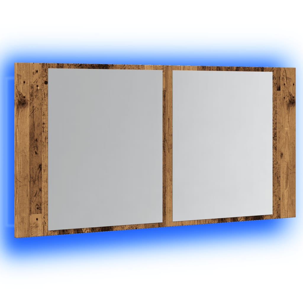 LED mirror cabinet old wood look 90x12x45 cm wood material