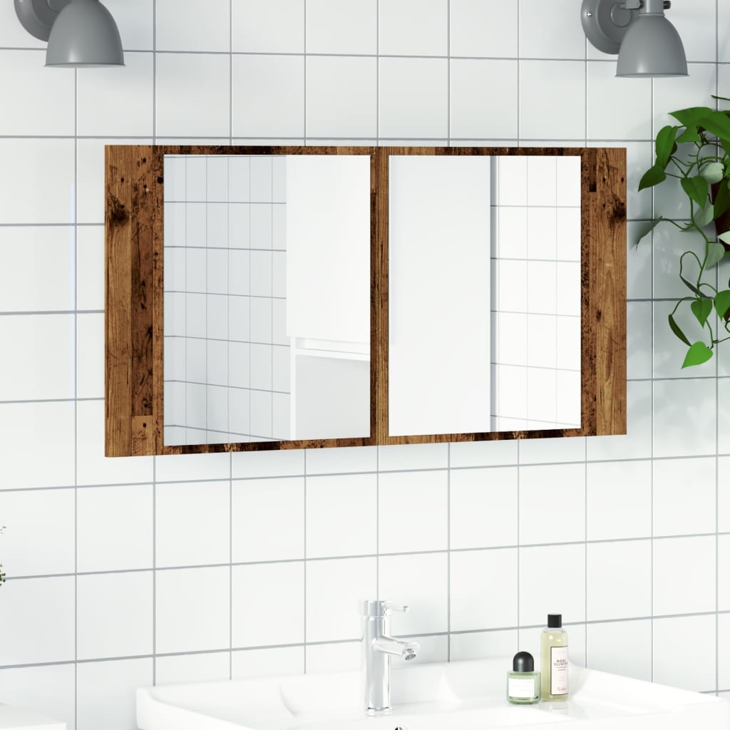 LED mirror cabinet old wood look 90x12x45 cm wood material