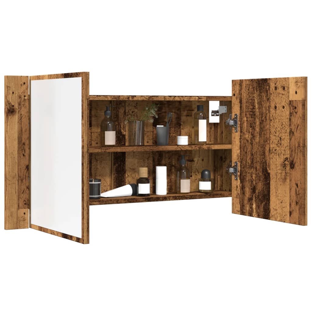 LED mirror cabinet old wood look 90x12x45 cm wood material
