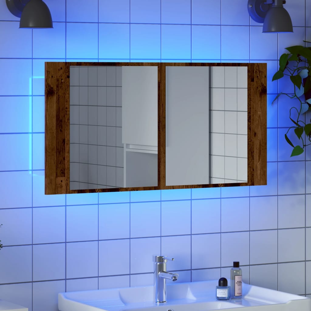 LED mirror cabinet old wood look 90x12x45 cm wood material