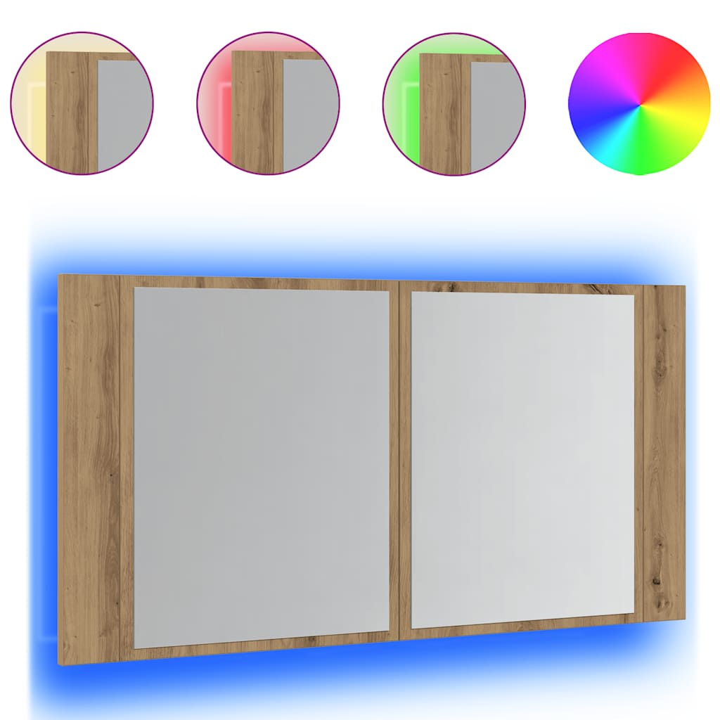 LED mirror cabinet Artisan oak 90x12x45 cm wood material