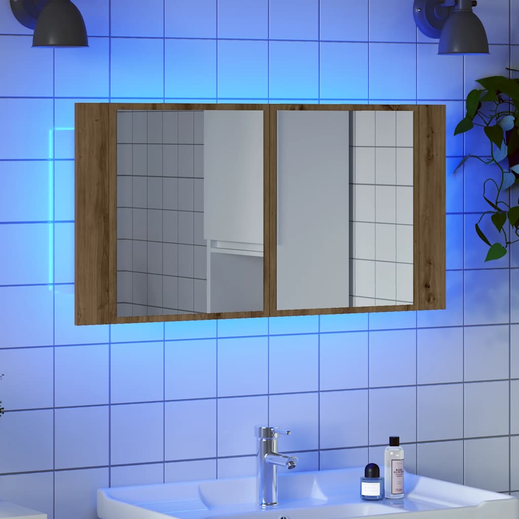 LED mirror cabinet Artisan oak 90x12x45 cm wood material