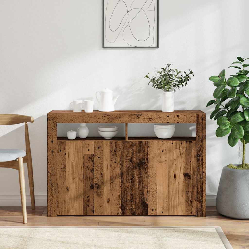 Sideboard mit LED-Leuchten Altholz-Optik 115,5x30x75 cm