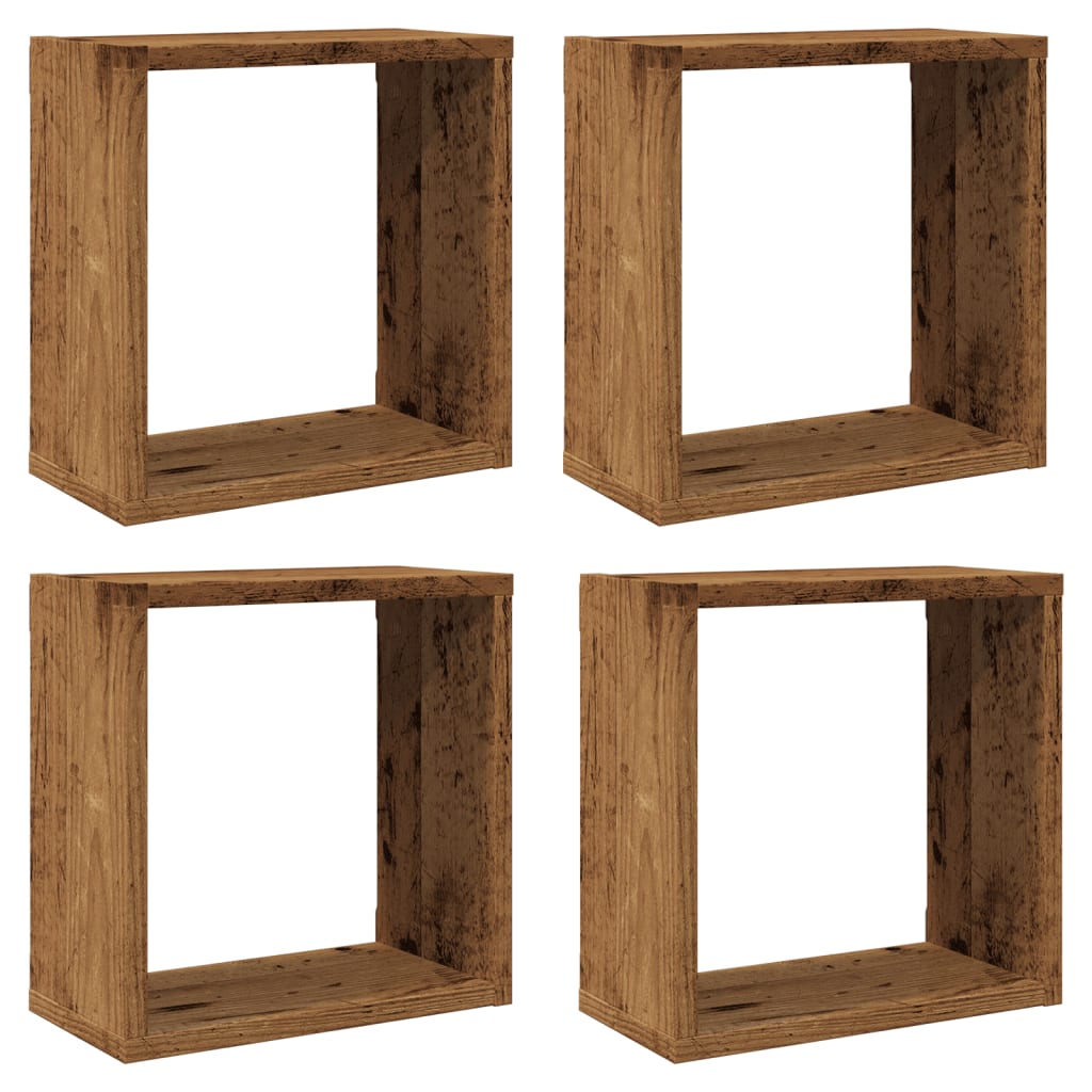 Cube wall shelves 4 pcs. Old wood look 30x15x30 wood material