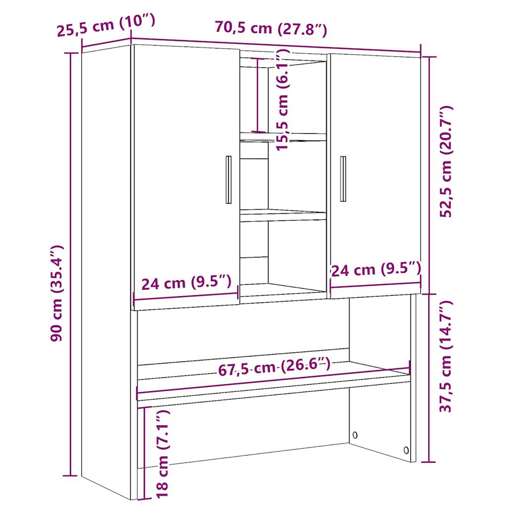 Washing machine cabinet Artisan oak 70.5x25.5x90 cm