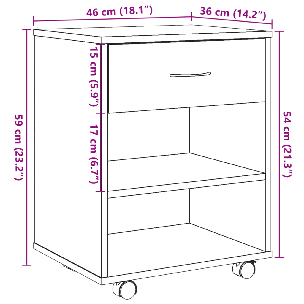 Roll container old wood look 46x36x59 cm wood material